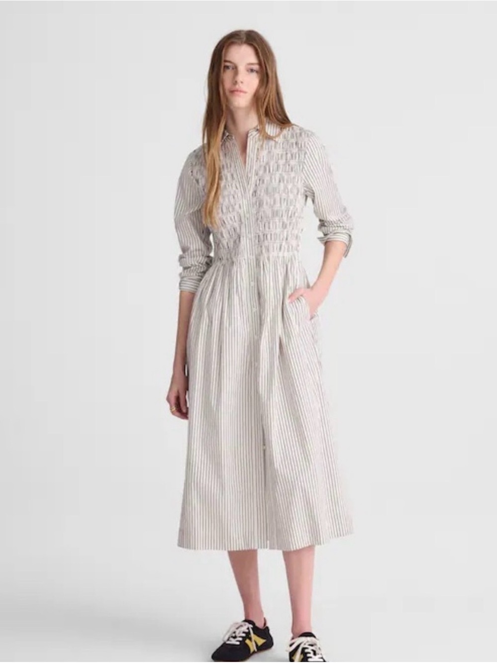 ISO Madewell Smocked Midi Shirtdress in Poplin - M